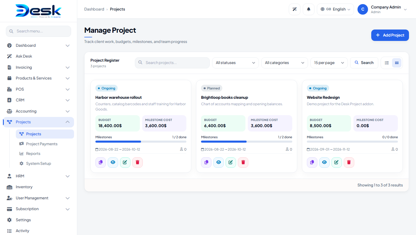 Projects list
